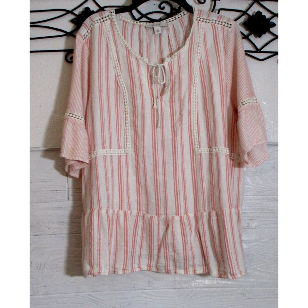 Vintage America Top Size 2X Pink Striped Short Sleeve Round Neck